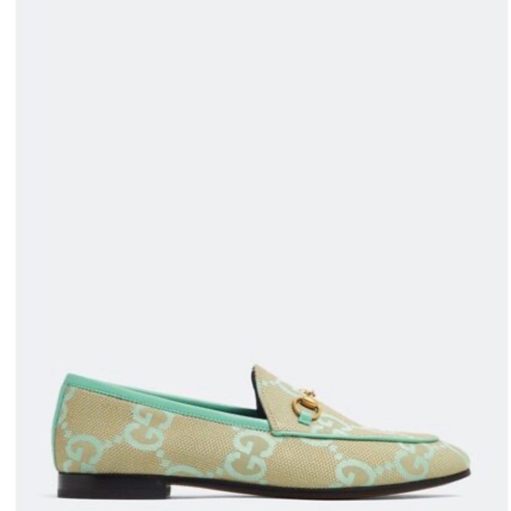 AUTHENTIC Gucci Jordaan GG monogram canvas loafers with leather trim